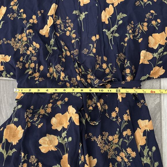 Reformation Women’s XL Winslow Floral Wrap Maxi Dress Viscose Navy Blue Kimono - Picture 6 of 11